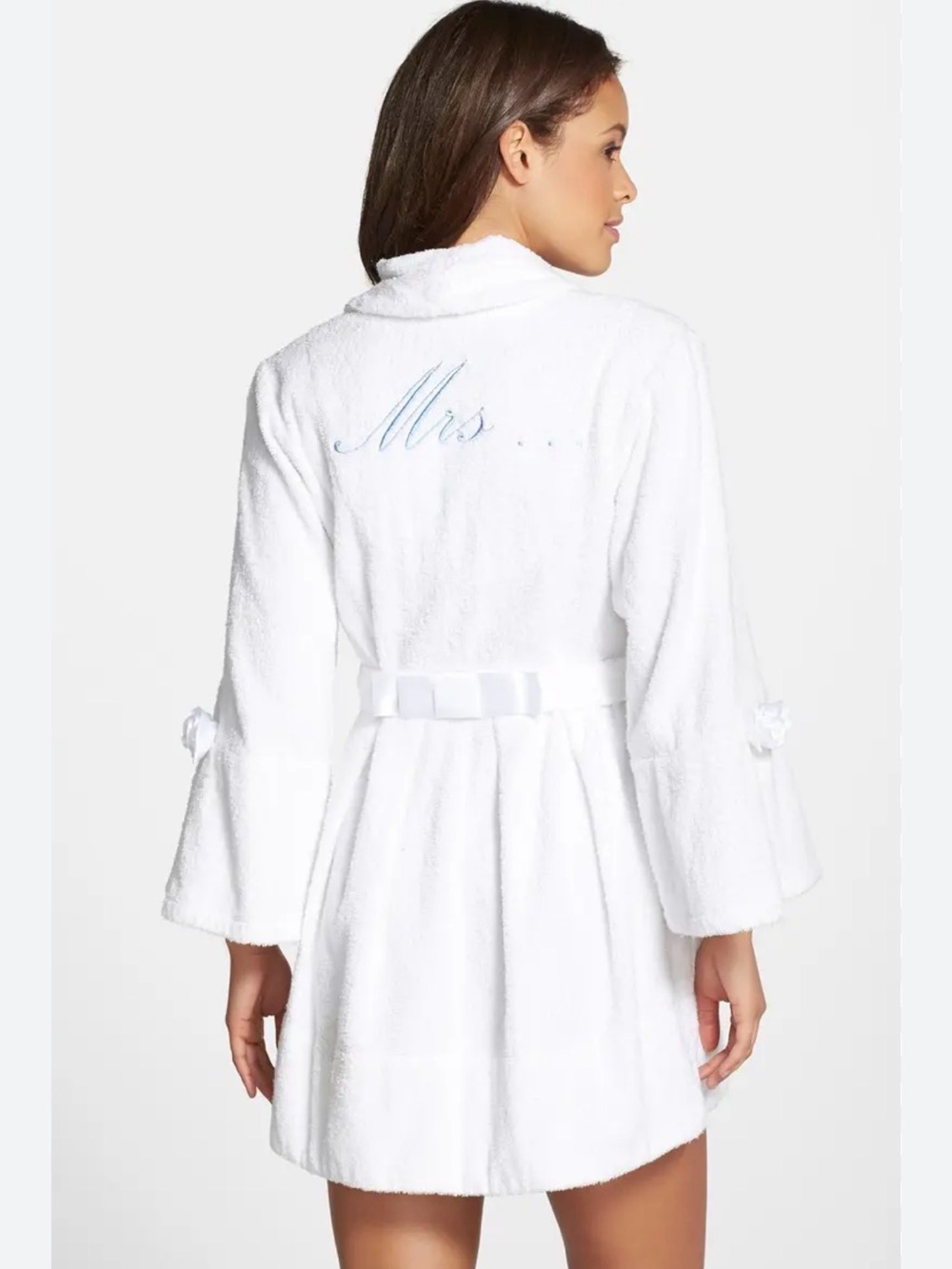 Betsey Johnson White Plush 'Mrs.' Embroidered Short Robe